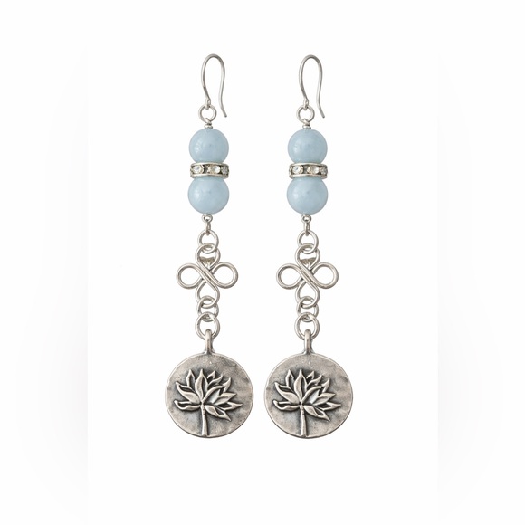 Petals & Poison Collective Jewelry - Lotus Rising Aquamarine Gemstone Earrings – Artisan Silver Drop
